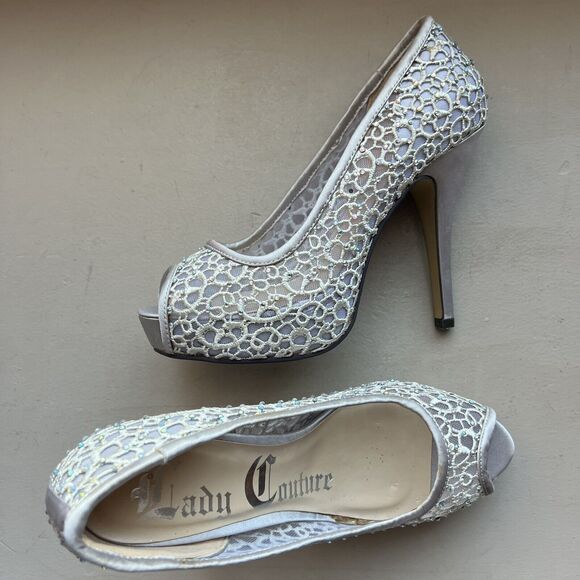 Lady Couture Ivy Peep Toe Silver Lace Mesh Stiletto Heels NIB Women’s EU 38 US 7 - Picture 16 of 16